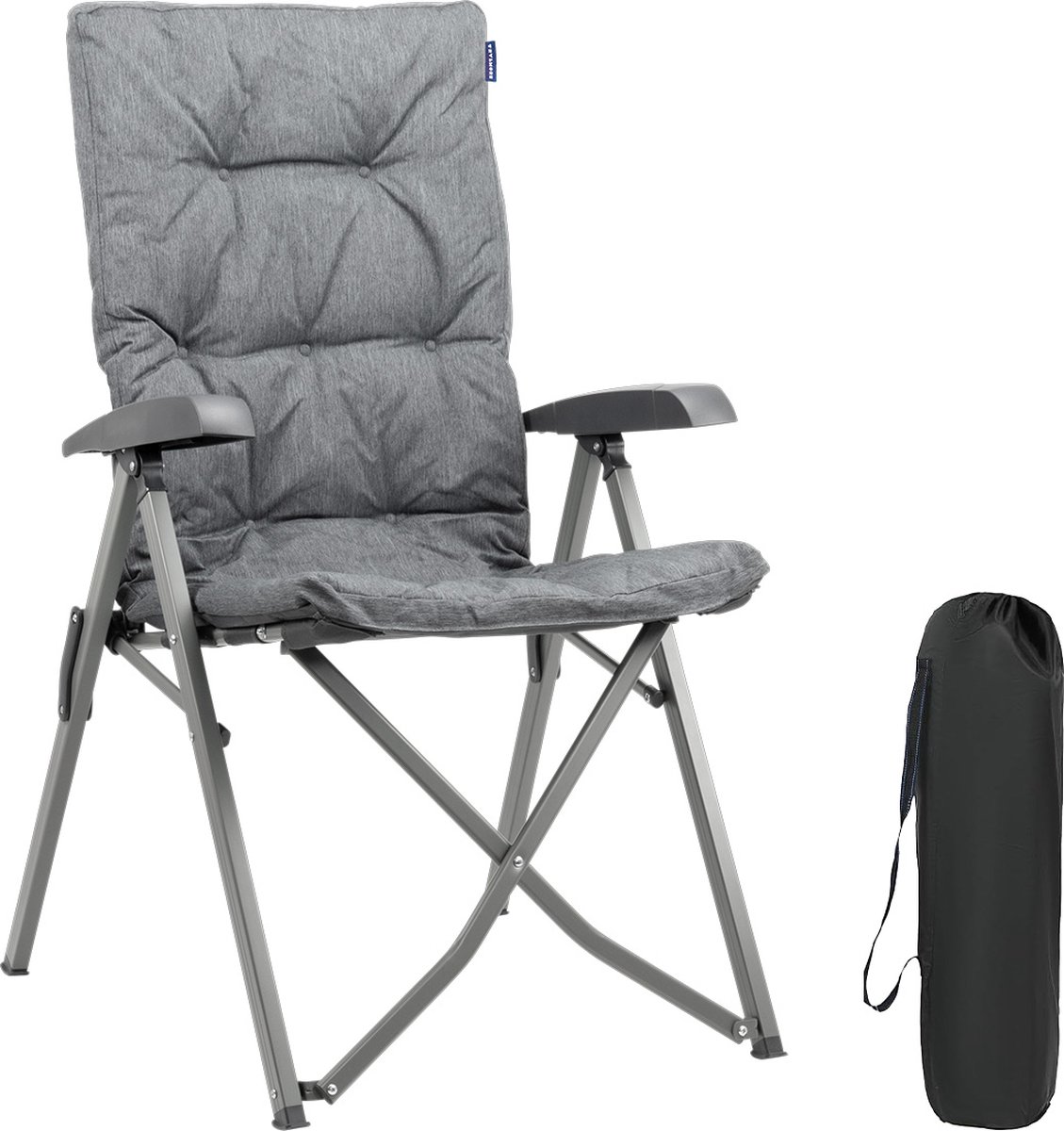 TRVLMORE Campingstoel - Inclusief Draagtas - Comfortabele Vouwstoel - 150 kg draagvermogen - Kampeerstoel - Opbergvak - Grijs