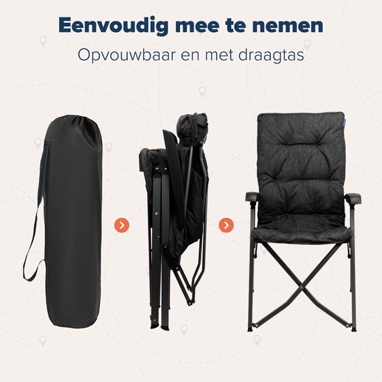 TRVLMORE Campingstoel - Inclusief Draagtas - Comfortabele Vouwstoel - 150 kg draagvermogen - Kampeerstoel - Opbergvak - Klapstoel - Zwart van TRVLMORE — afbeelding 5