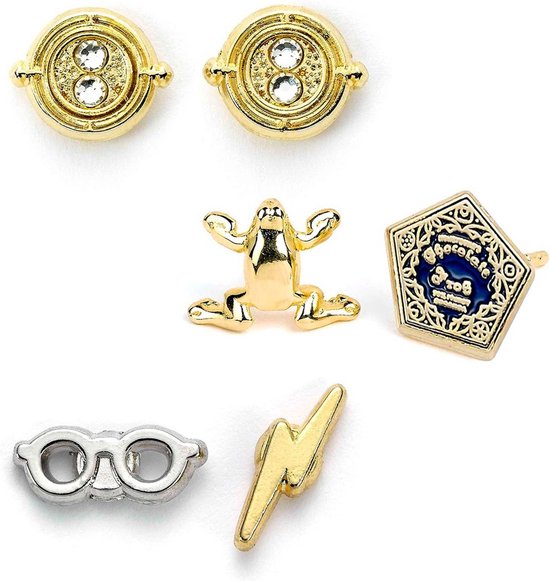 The Carat Shop - Harry Potter Oorbellen Set met Time Turner - Chocolade Kikker en Bril - Bliksemschicht Oorbellen