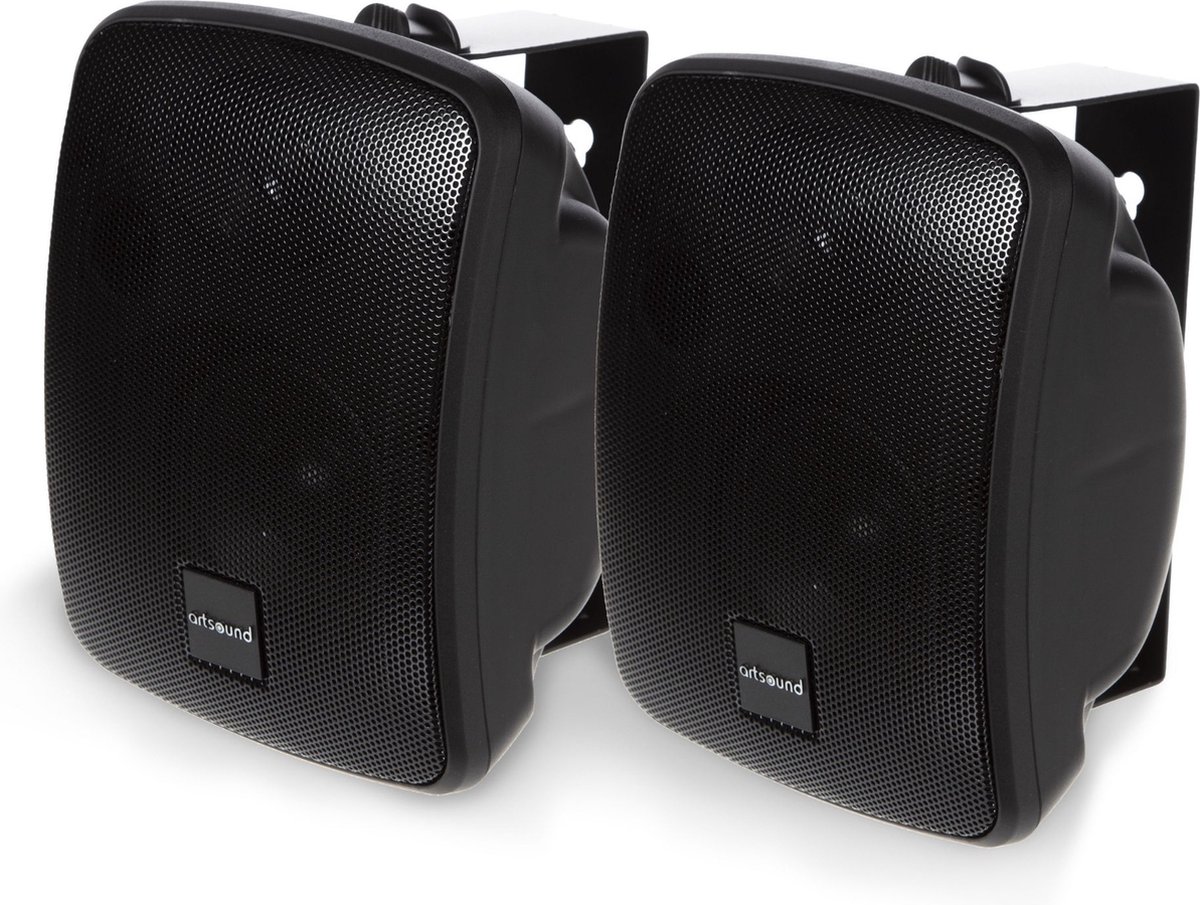 Artsound ASW55.2, Set van 2 waterdichte luidsprekers, 2-weg hifi luidspreker, 20-120 watt, met muurbeugel voor wandmontage, geschikt voor binnen en buiten, terras, tuin, sauna, zwembad, badkamer, kleur: zwart
