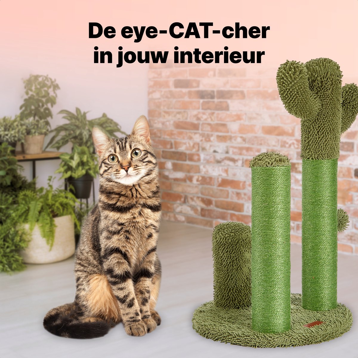 Jake and Jacky Krabpaal voor Katten Cactus Groen - Krabmeubel - met Kattenspeeltje - H 70, 48 en 22 cm – foto 5