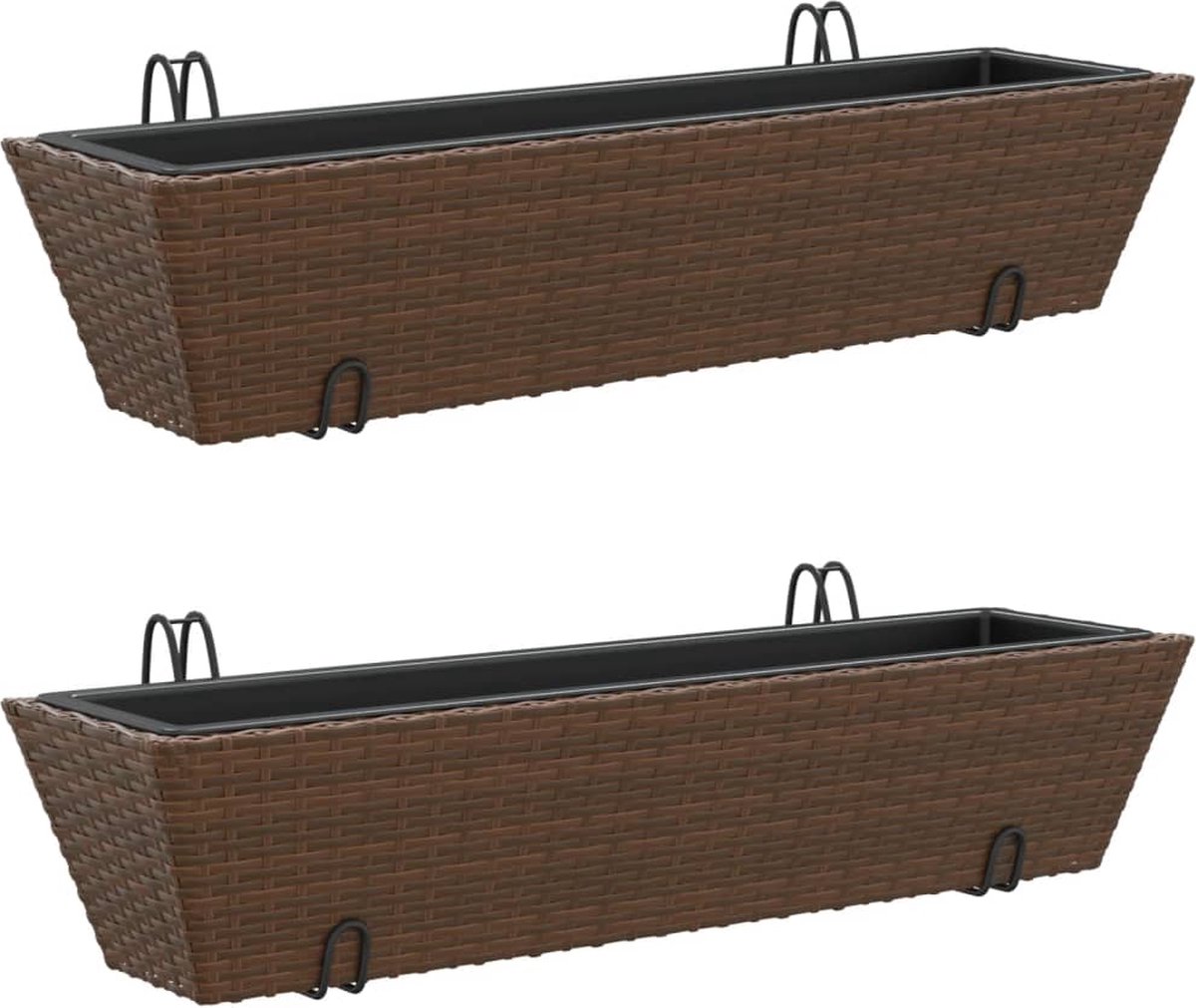 VidaXL Plantenbakken 2 st met haken poly rattan bruin
