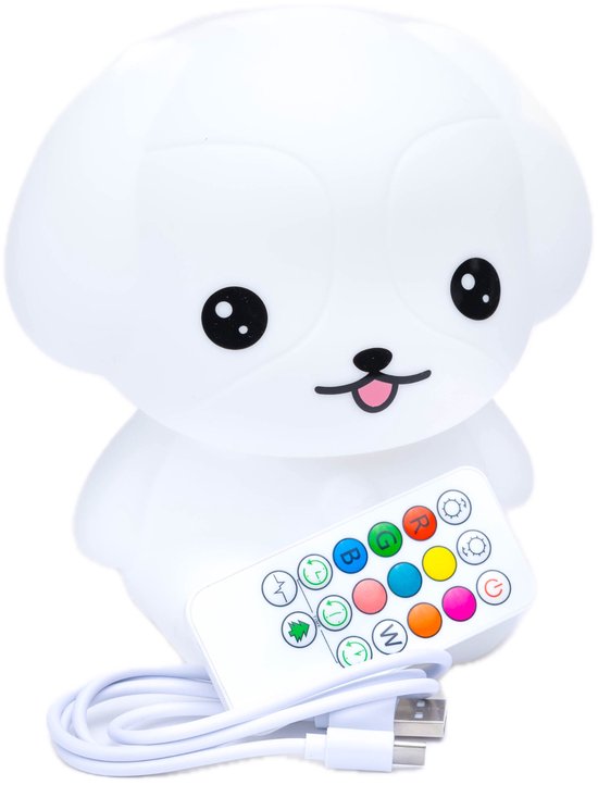 Nachtlampje Kinderen Hond - Nachtlampje baby - babykamer - kinderkamer accessoires - kinderkamer lamp - babyshower - oplaadbare nachtlamp - RGB - 9 kleuren - USB-C opladen - Afstandbediening — afbeelding 2