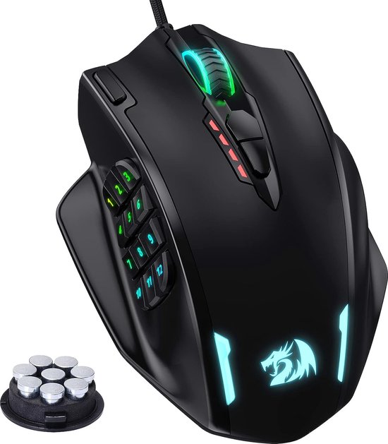 StayPowered RGB LED Gaming Muis - Maximale Precisie voor Gamers - 12.400 DPI - 20 Programmeerbare Knoppen - 16,8M RGB-Kleuren - Ergonomisch Ontwerp - Gewichtstuning - Duurzame Teflon Voetpads - Zwart - Levering Sneller dan Aangegeven!