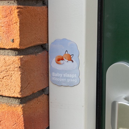 Foto: Magneetsticker baby slaapt kloppen graag vos deur decoratie kraamcadeau deursticker dieren baby cadeau inikini