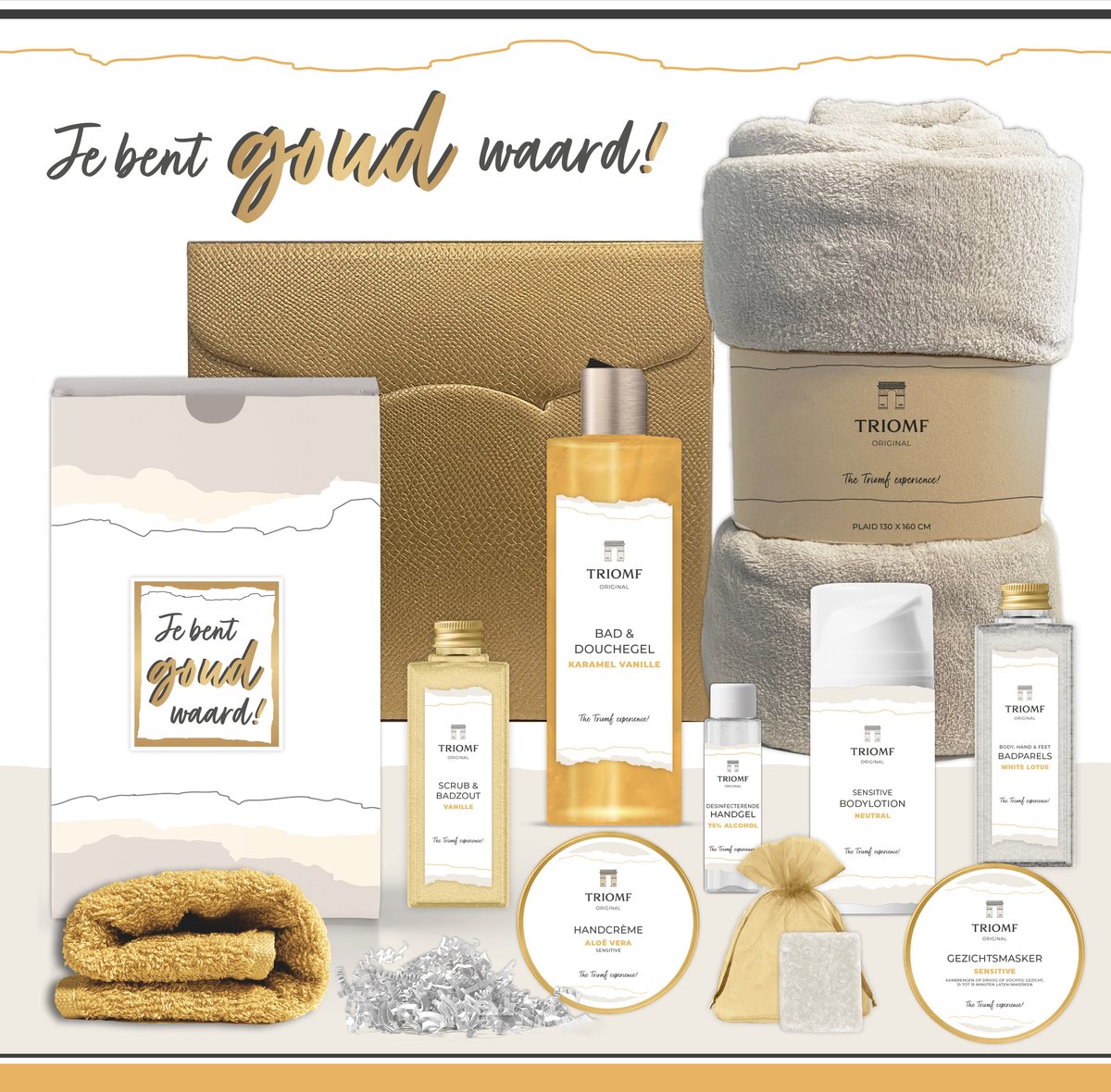 Goedkoopste Geschenkset “Je bent goud waard!” - 10 producten - 880 gram - Giftset voor haar - Speciaal voor jou - Luxe wellness cadeaubox Moederdag - Cadeau vrouw - Set Valentijnsdag - Geschenk verjaardag - Cadeaupakket Kerst - Vriendin Zus Moeder - Geel