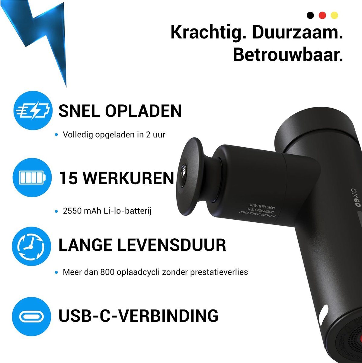 Afbeelding 2 van OrthoMechanik Go 2.0 - Compact Massage Gun Professional met Smartphone App-Expert Video's - Massage apparaat met accessoires en premium draagtas - Massage pistool voor sneller herstel