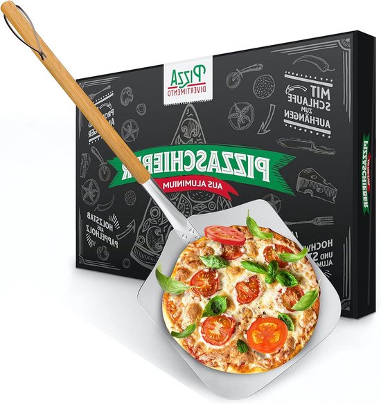 Boska Pizzaschep L / Extra lang handvat / Veilig warme pizza's hanteren / Voor horeca en thuis / Aluminium & eikenhout / 110 x 30 x 3 cm
