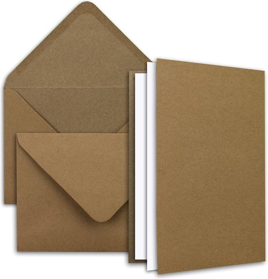 50x bruin Vintage Kraftpapier Vouwkaarten SET met enveloppen DIN A5 50x bruin Vintage Kraftpapier Vouwkaarten SET met enveloppen DIN A5