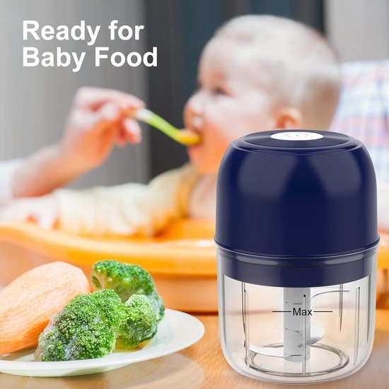 Elektrische mini-knoflookhakselaar - eierklopper - voedselhakmolen - draadloze knoflookpershakselaar - draagbare blender - groente fruit - waterdicht - siliconen oppervlak - 250+250ML (blauw) — afbeelding 5