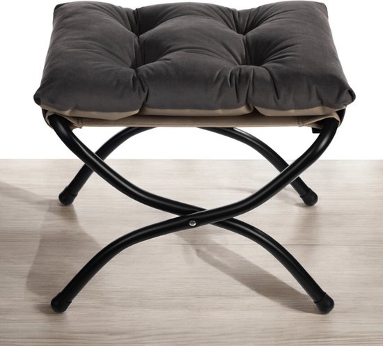 HollyHOME Voetenbank Opvouwbare Voetensteun Kruk met Metalen Poten, Kleine Ottomaanse Fluwelen, Beige (47cm*36cm*36cm