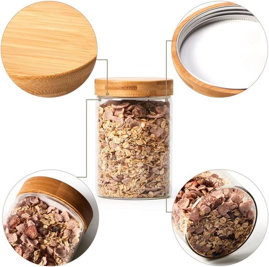 High Borosilicate Glass Storage Jars with Airtight Bamboo Screw Lid ...