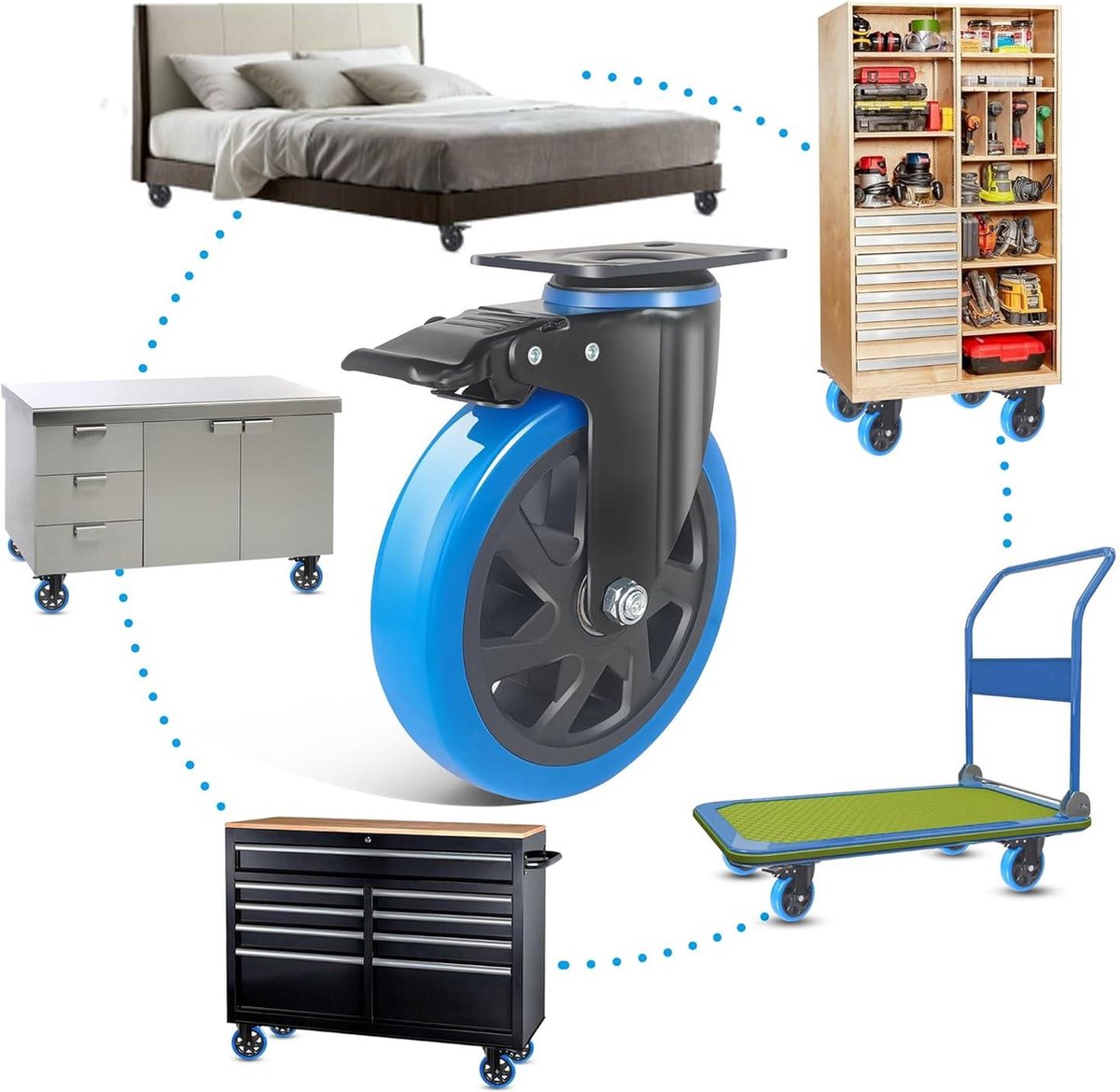 RRIUTO Wiel voor zware belasting tot 1000 kg, zwenkwiel met rem 150 mm, 4 wielen voor meubels, wielen voor industriële platen, transportwielen, 360 graden draaibaar
