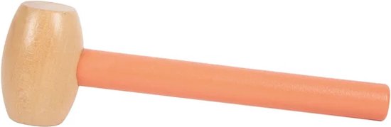 Houten hamer met een naturel hamerkop en een oranje steel.