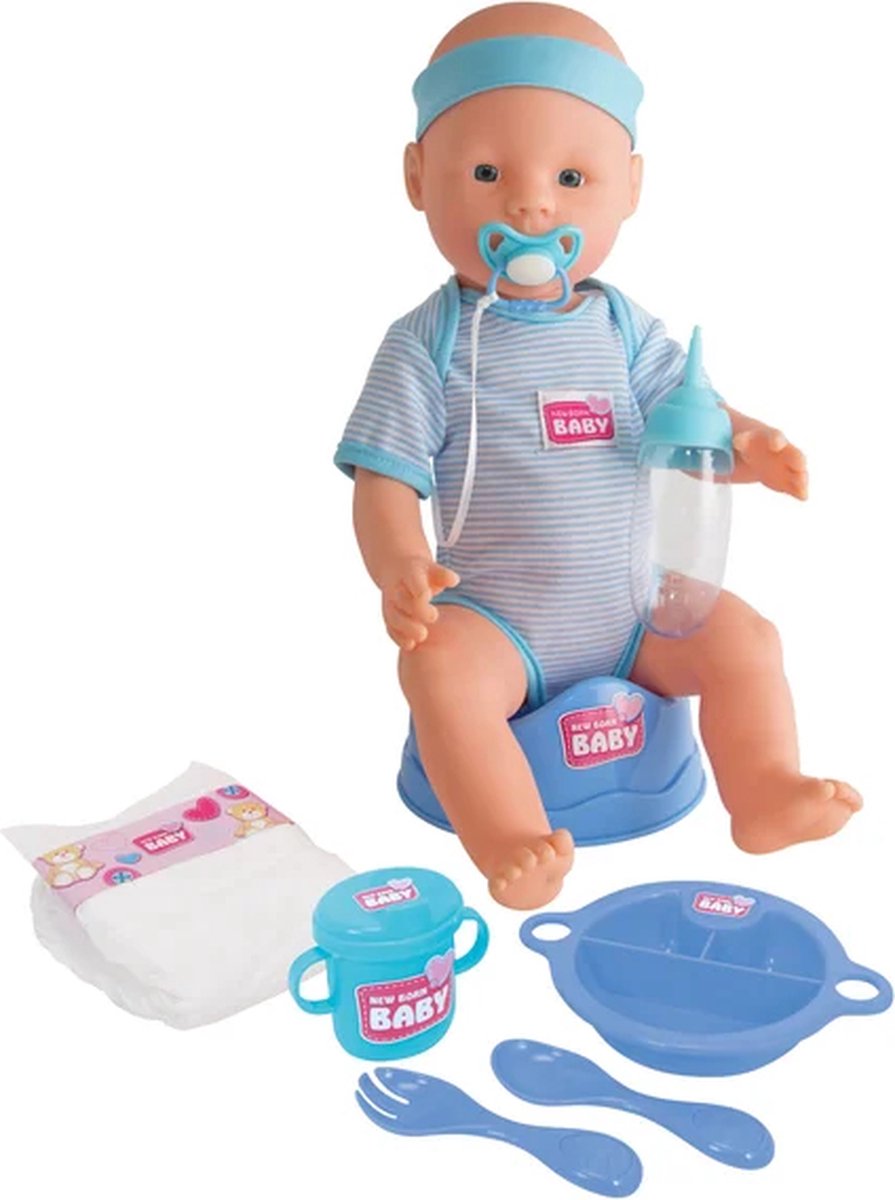 New Born Baby - Babypop - 43 cm - slapende ogen - blauw - drink en plasfunctie - babypop — afbeelding 6