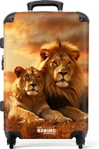 NoBoringSuitcases.com® - Grande valise Deux lions bruns - Bagage - Valise de voyage - Valise chariot - Valises 67cm