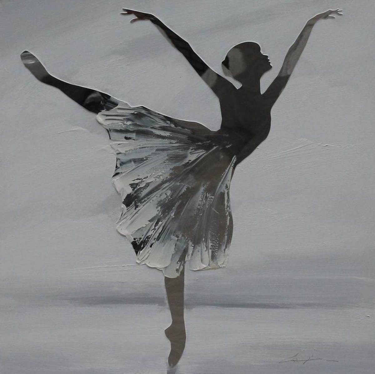 karo-art Schilderij -Handgeschilderd - Ballerina - zwart wit - 100x100cm Multikleur