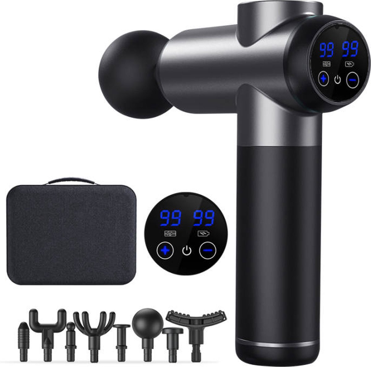 Professionele Massage Gun 2024 Grijs 8 opzet stukken 99 standen Hoofd Massage Lichaam Massage Gratis opbergtas