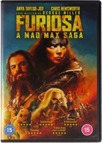 Furiosa: Een Mad Max Saga DVD-hoes met Anya Taylor-Joy, Chris Hemsworth en een derde figuur.