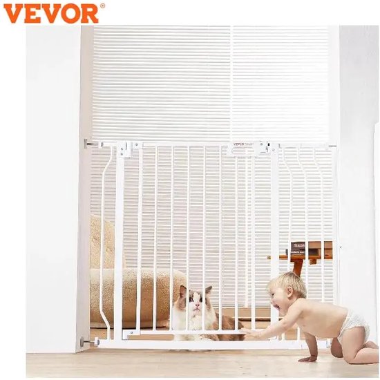 Foto: Fluux baby traphekje honden poortje voor trappen deuropeningen automatisch sluitend kleur wit 180graden deur swing lengte 749mm 990mm