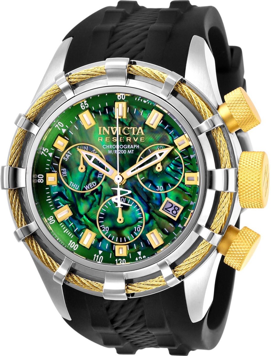 Invicta Reserve 26193 Heren Horloge - Waterdicht - Analoog - Quartz Uurwerk - Roestvrij Staal met groene Wijzerplaat -50mm