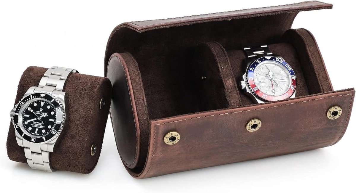 Horloge Opbergdoos Lederen Case voor 2 Horloges - Beschermende Reis Case met Verwijderbare Kussen