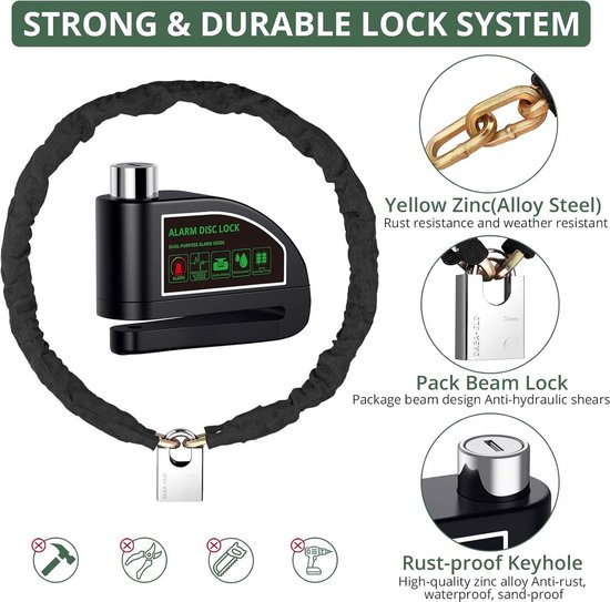 Alarm Remschijf Bike Lock Cyclus Hangslot - Motorfiets Motor Kettingslot - Beveiliging Scooter - 1.2 m - Fiets. chain lock van ALA — afbeelding 4