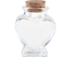 12x stuks glazen potjes/flesjes hartvorm 5.5 x 4 x 7cm met kurk huwelijks/bruiloft bedankjes - geboorte bedankjes