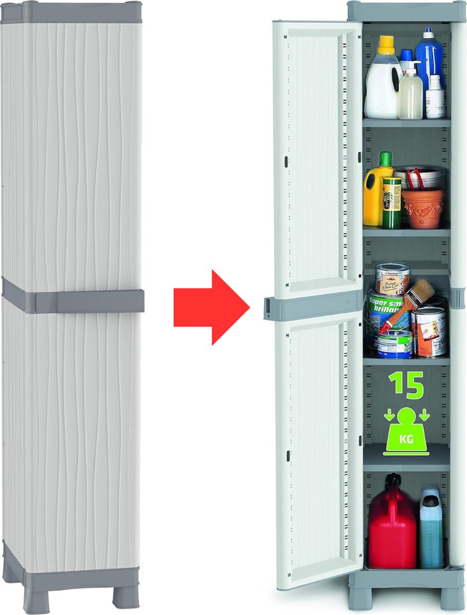 MKSS® Tuinkast - Tuinkist - Tuinkasten voor Buiten - Tuinberging - Kunststof - 45x35x180cm - Licht Grijs