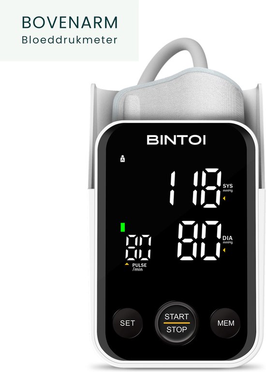 Foto: Bintoi bx400 bloeddrukmeter bovenarm hartslagmeter incl batterijen 2 gebruikers