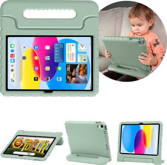 Foto: Imoshion tablet hoes kinderen geschikt voor ipad 10 2022 10 9 inch imoshion kidsproof backcover met handvat groen olive green