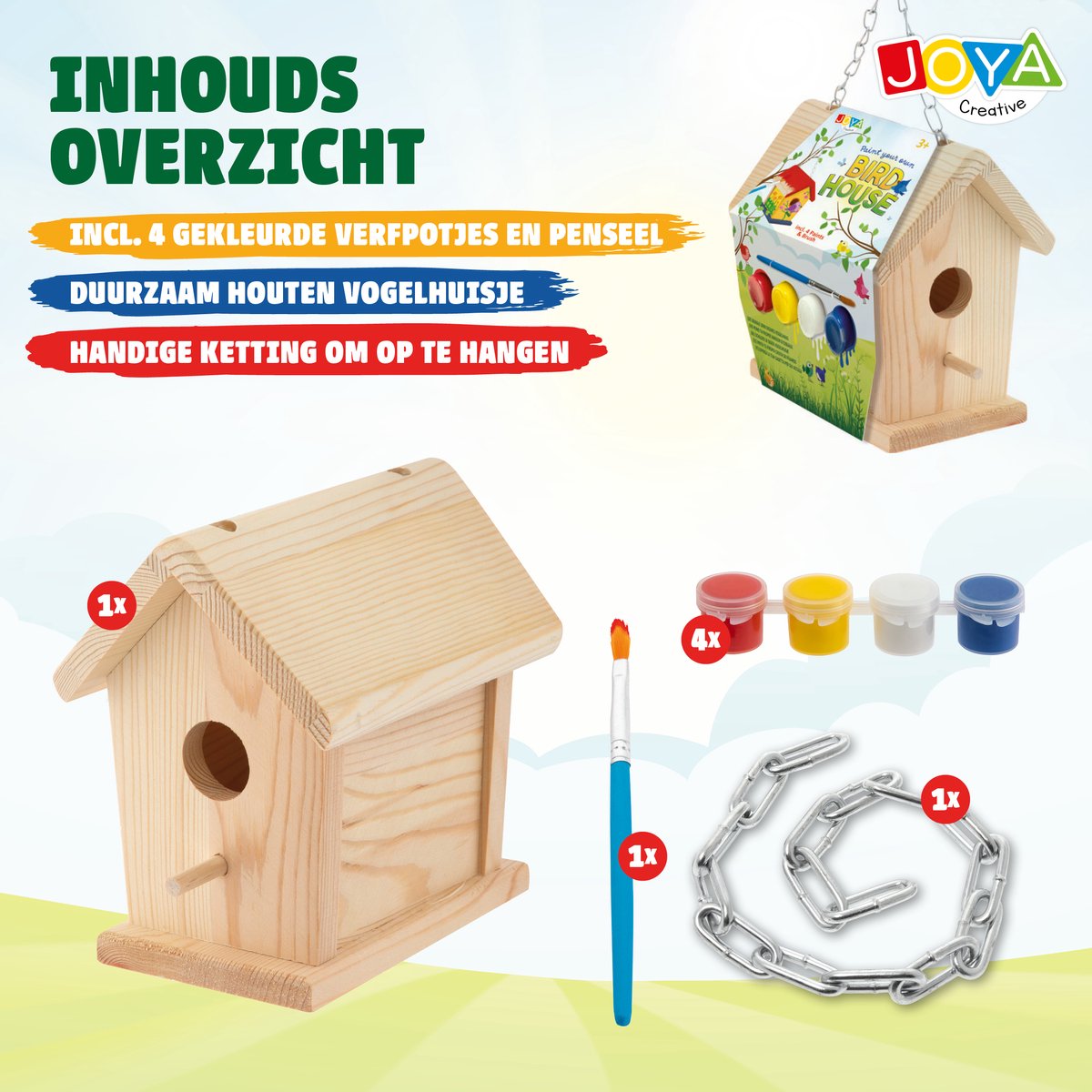 Joya Creative Vogelhuisje Schilderpakket - Knutselpakket voor Kinderen - Knutselen Meisjes - Zelf Bouwen en Schilderen - Houten Vogelhuisje voor in de Tuin — afbeelding 2