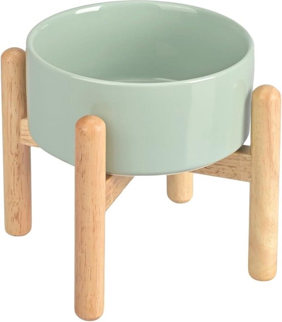 SPUNKYJUNKY Hondenkom, keramiek, verhoogde voederbakset met bamboestandaard, voor katten en honden (1800 ml, donkergroen