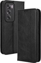 Convient pour Oppo Reno 12 Pro 5G - Cuir de haute qualité - Portefeuille avec intérieur en TPU - Antichoc - Fonction support - Book Case Cover - Zwart