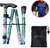 EXOKSY Wandelstok bloemen print - Verstelbaar en Opvouwbaar - Groen - Incl. Opbergtas - Hiking - Nordic - Loopstok Ouderen