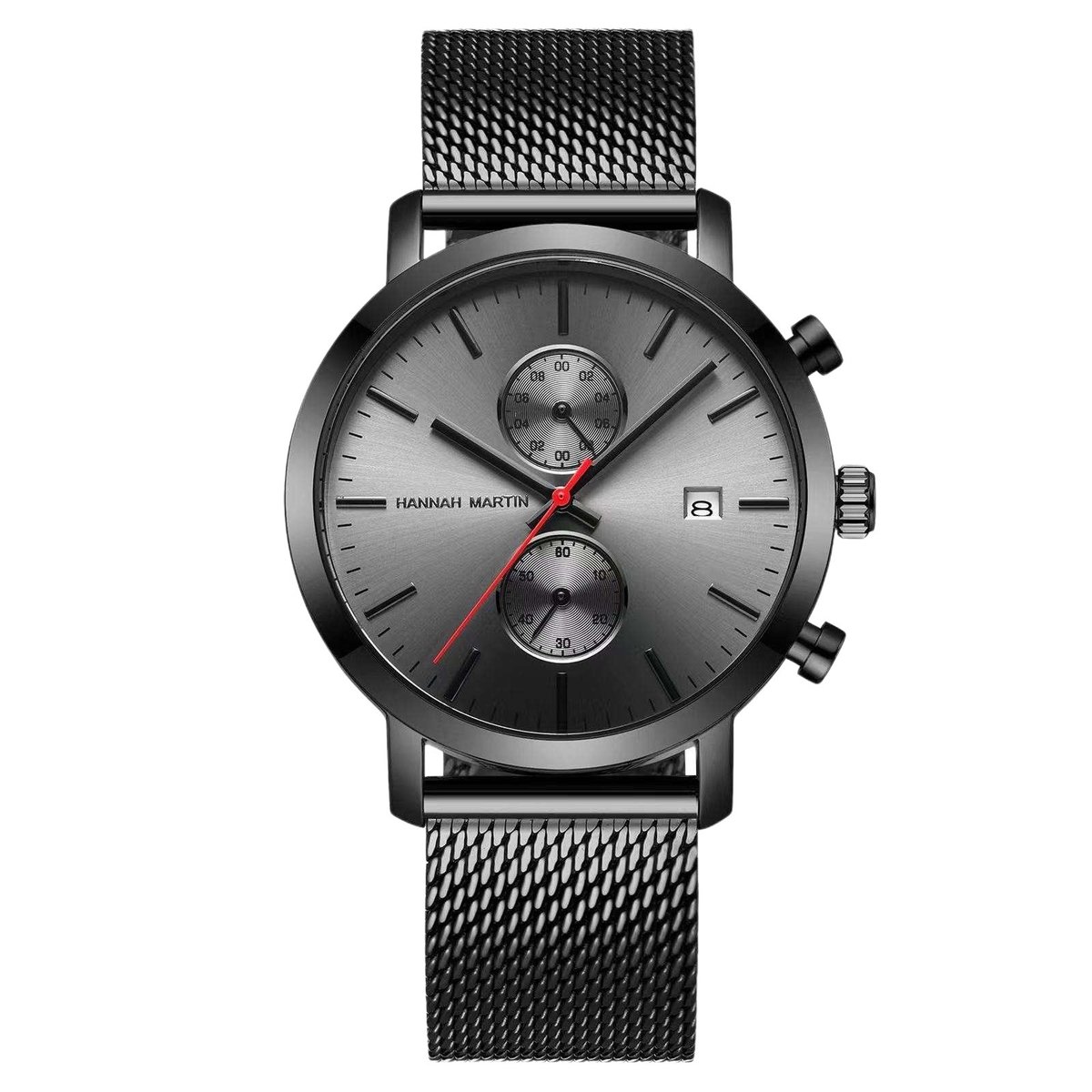 Hannah Martin multifuncioneel Horloge | Zwart | Zwarte Wijzerplaat | Heren Horloges | Mannen Horloges | Best Verkochte Horloges | Leuke Cadeau | Cadeau Voor hem | Cadeau Voor Vader | Luxe Geschenkdoos