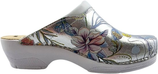 Foto: Medische pu klompen pu klompen met kunststof zool ziekenhuis klompen zorgklompen dina clogs silverflower maat 39