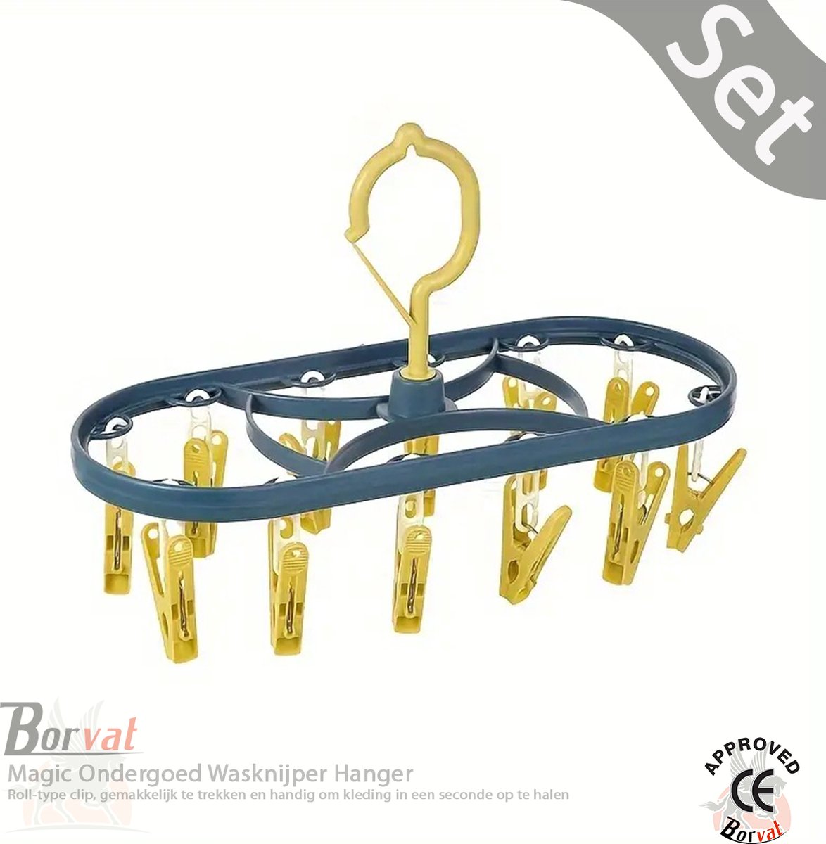 Goedkoopste Borvat® - Magic Ondergoed Wasknijper Hanger 360 Opvouwbare Waslijn Multifunctionele Ruimtebesparend Goedkope Betaalbare 12 Wasknijpers Kleerhanger 12 Wasknijpers - Set