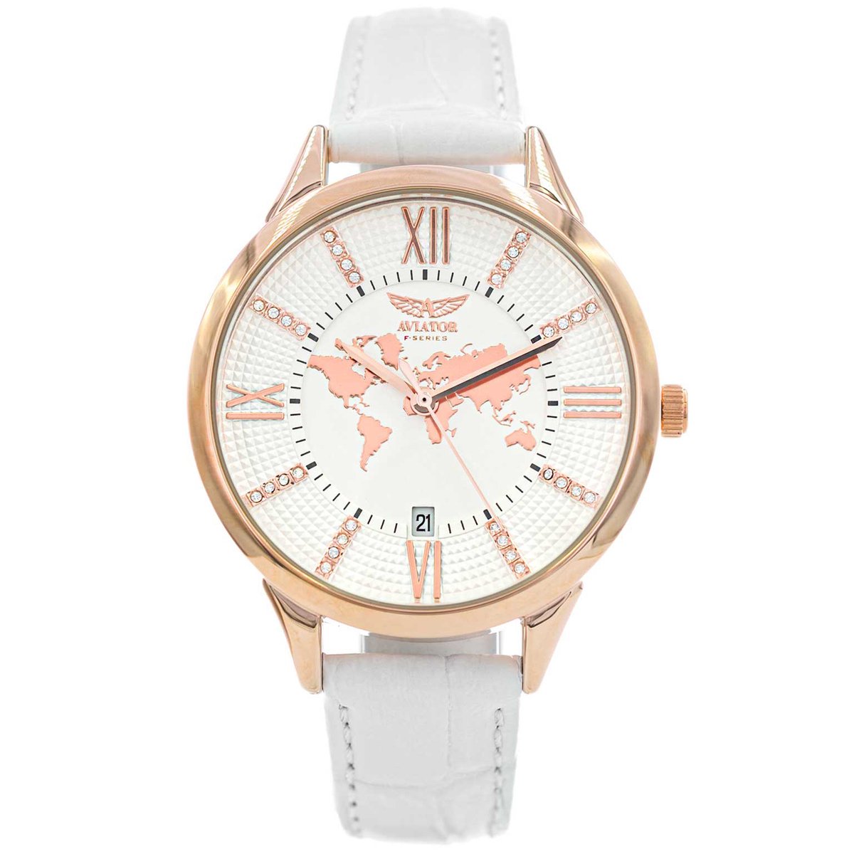Aviator - Dames Horloge F-Series AVW8636L14 - Wit-Rosegoud - Ø 38mm