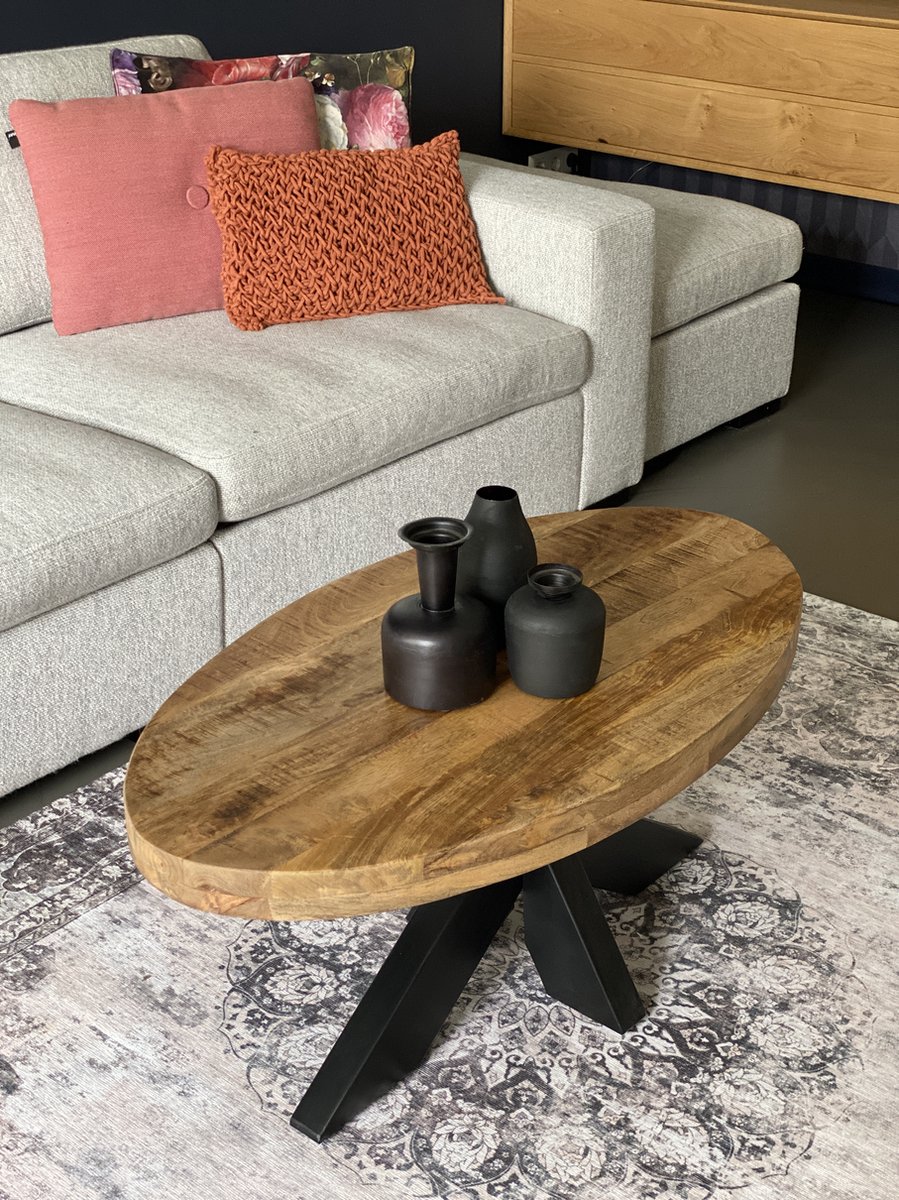 Salontafel ovaal mangohout 100 x 55 cm kruispoot