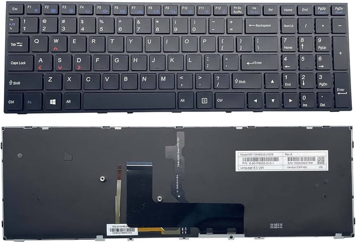 Backlit keyboard geschikt voor Clevo P651RE3 (US/NL Qwerty)