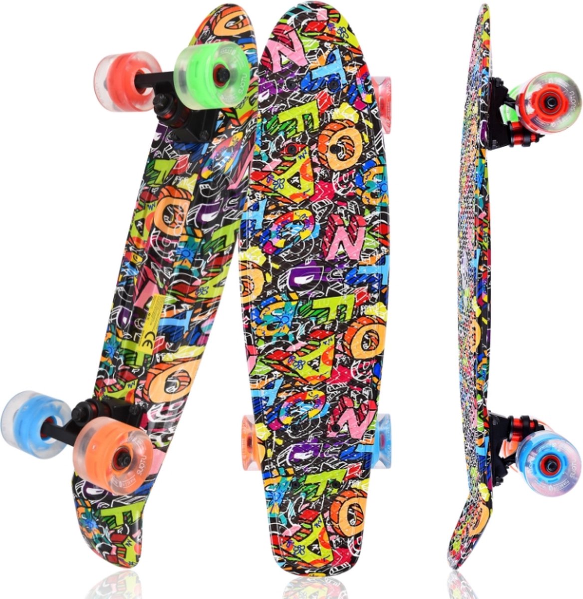 Suotu Skateboard- Wielen met LED-verlichting ABEC-9 Tot 50 kg Skateboard Meisjes/jongens Skateboard Volwassenen Cadeau Graffite