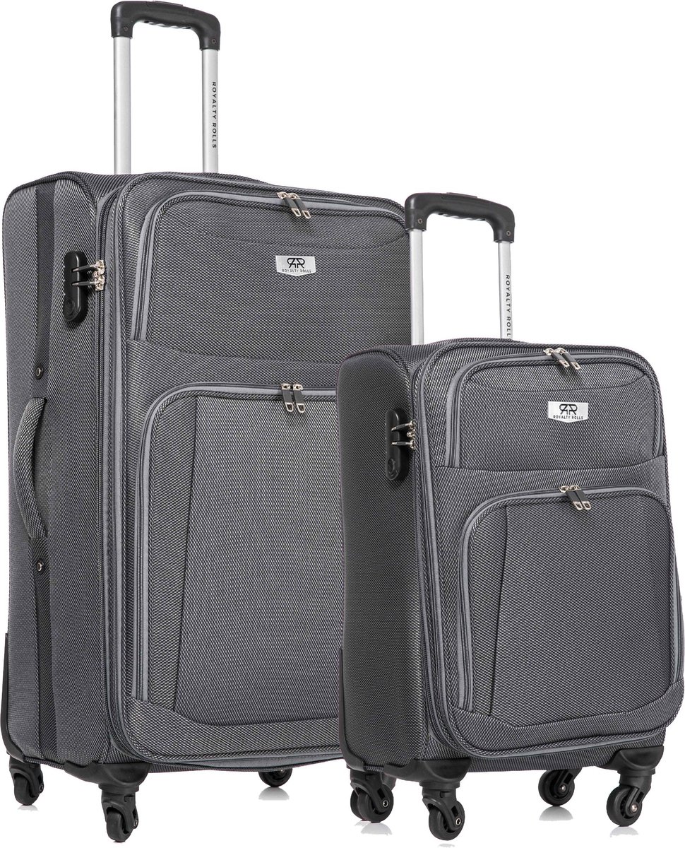 Royalty Rolls Dubai Abudabi - 2 delige Stoffen Kofferset - Expandable - Grijs