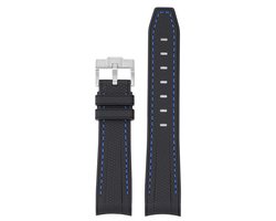 MoonSwatch - Omega - Swatch Mission on Earth - Rolex - SEIKO - Speedmaster - Rubberen horlogeband met perfecte pasvorm - 20mm - Zwart met Blauwe streep