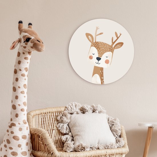 WallCircle® Wandcirkel 60x60 cm - Muurcirkel Hert - Bosdieren - Beige - Kinderkamer - Babykamer - Kinderen - Muurdecoratie woonkamer - Wanddecoratie slaapkamer - Kamer decoratie accessoires - Ronde schilderijen - Woonaccessoires
