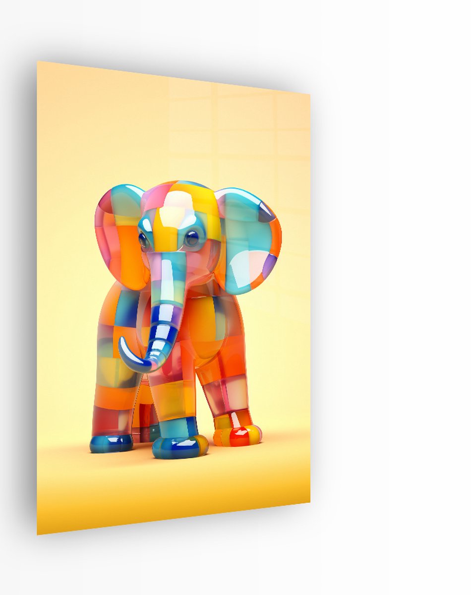 Indoorart - Glasschilderij glazen gekleurde olifant 40x60 CM - Afbeelding op plexiglas - Inclusief montagemateriaal