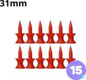 Golf tees - 15 stuks - 31mm - Duurzaam kunststof - Red - Golf accesoires - Golfset - Golftee