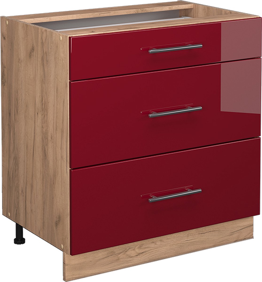 Vicco Fame-Line Keukenonderkast – 80 cm met 3 laden, WB Marmer Bordeauxrode hoogglans