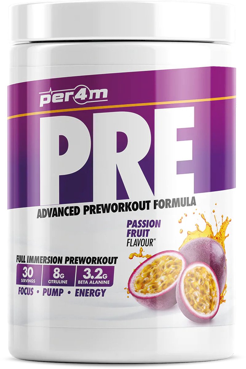 Goedkoopste Per4m - Pre Workout Stim - 570g - Passionfruit - pre-workout - preworkout - sportvoeding - fitness - krachttraining