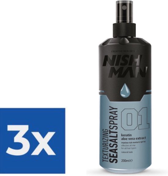 Nishman Seasalt - Sea Salt Spay - Extrait de kératine et d'aloe Vera - Tous types de cheveux - 200 ML - 3 pièces
